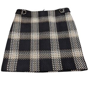 White House Black Market WHBM Black Tan White Plaid Mini Boot Skirt Size 4